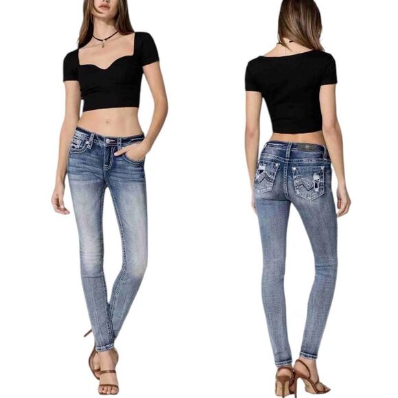 MISS ME Modern Blowout Logo Skinny Jeans Size 27 X 30 tall New - Picture 1 of 7